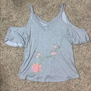 Grey off the shoulder shirt with pink flowers